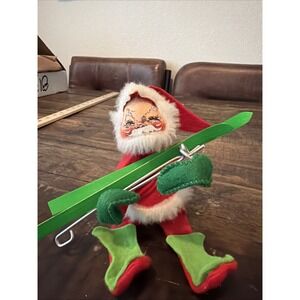 Rare Vintage Annalee Doll  Santa Claus Skis And Ski Poles 1971